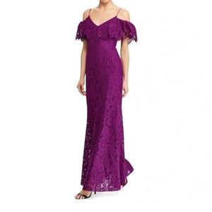 Laure Ralph Lauren Purple Lace Off-Shoulder Evening Dress Size 14